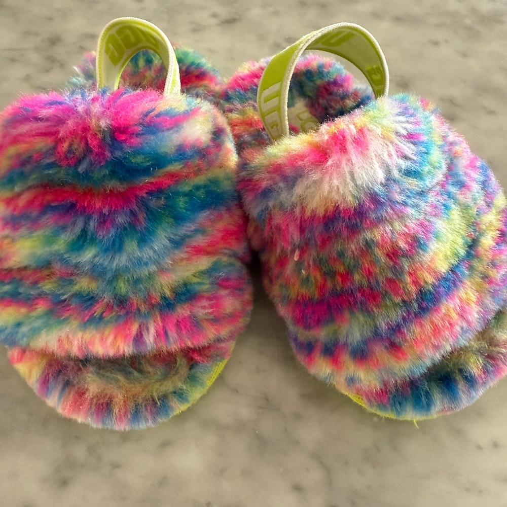 UGG Kids Colorful Furry Slippers